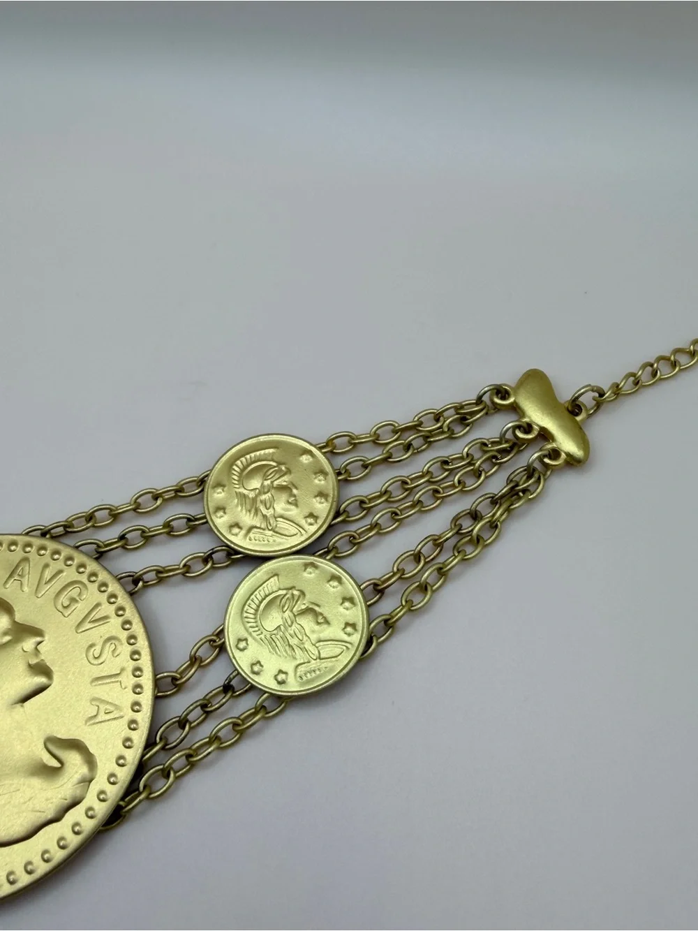 Bold Gold Tone Sabina Augusta Costume Coin Statement Bracelet